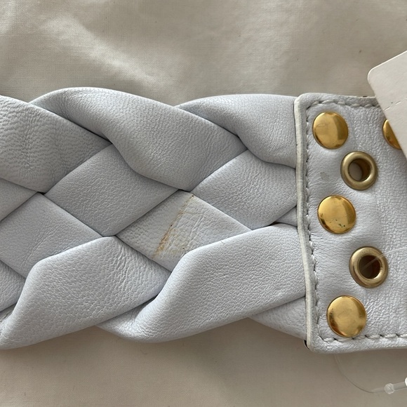 NWT Vintage Be&D White Braided Woven Leather Gold Studded Wide Belt Italian